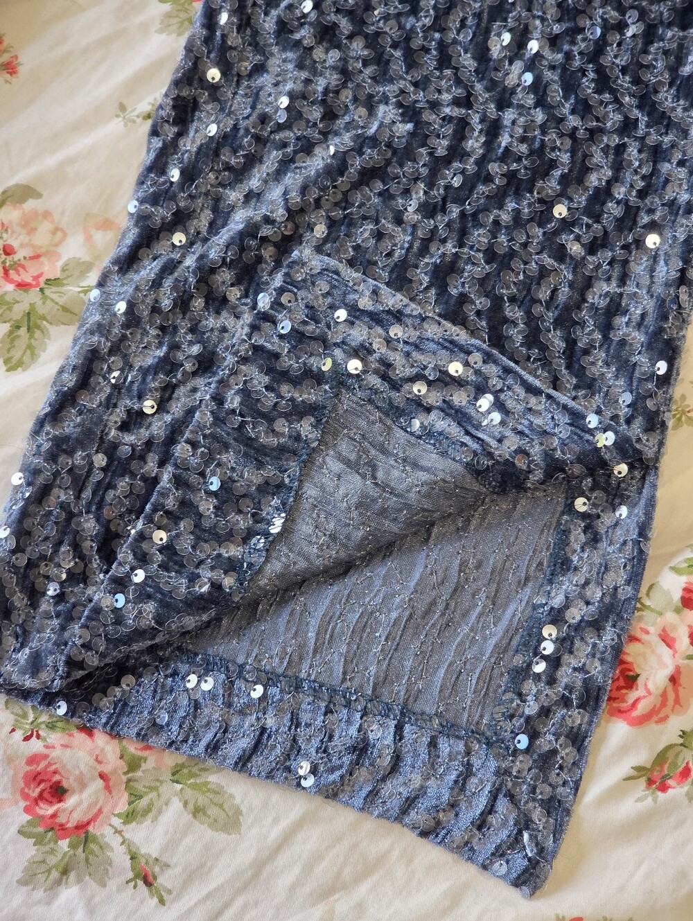 NEW Zara Blue Velvet Sequin Split Hem wide leg pants Sz S Mermaidcore Y2K - Picture 3 of 14